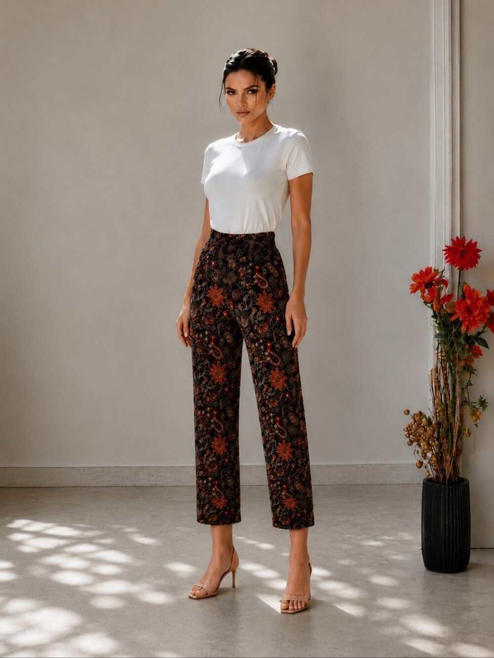 Lisette | Montreal Designer Boho Paisley Straight-Leg Pull-On Pants 16 W